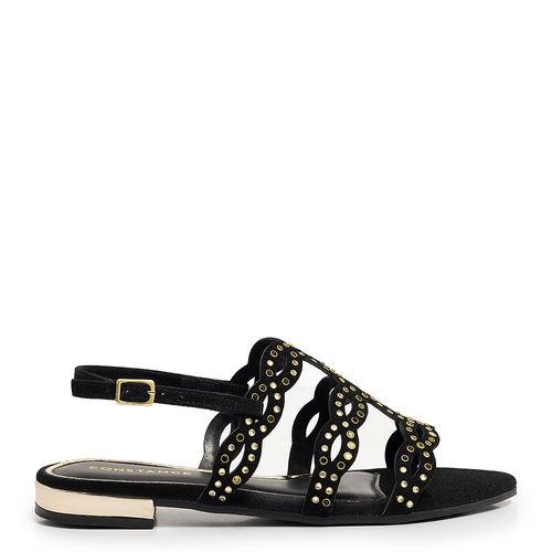 Rasteira Preta Hotfix Bico Folha