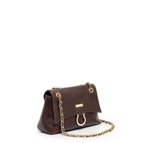 Bolsa Couro Café Alça Corrente