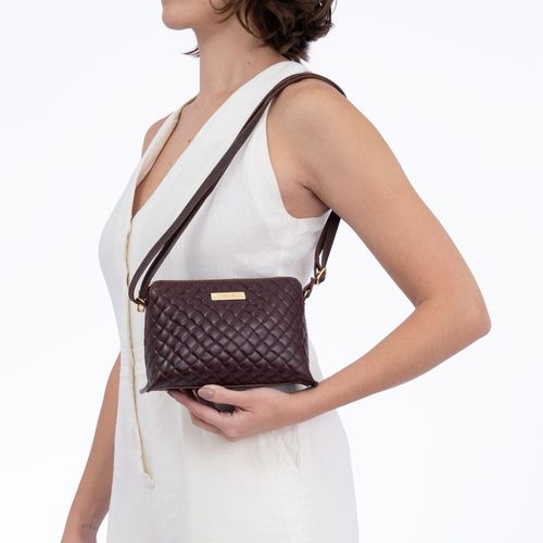 Bolsa Pequena Couro Tramado Café