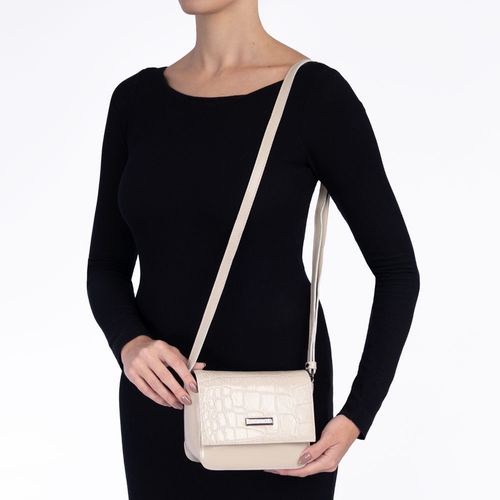 Bolsa Tiracolo Couro Texturizado Off White