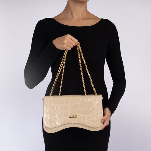 Bolsa de Ombro Couro Croco Off White