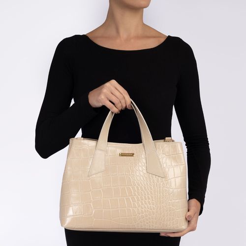 Bolsa Tote Couro Texturizado Off White
