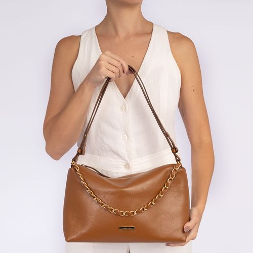 Bolsa Detalhe Corrente Couro Caramelo