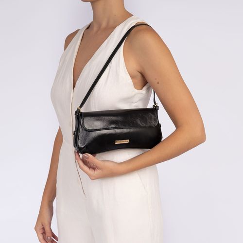 Bolsa Preta Baguete Couro