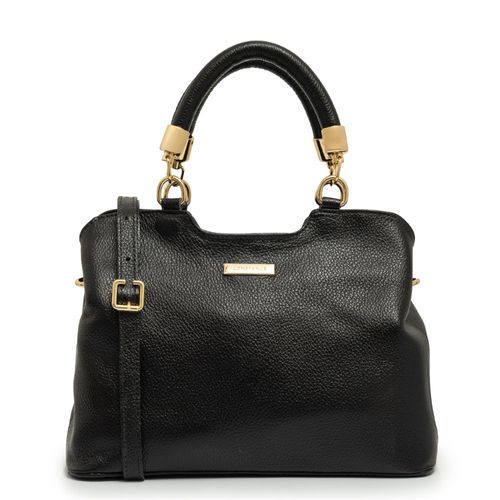 Bolsa Tote Couro Enfeite Preta