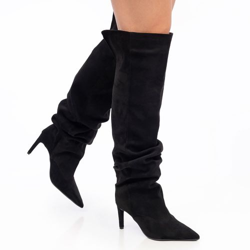 Bota Preto Slouchy Cano Longo