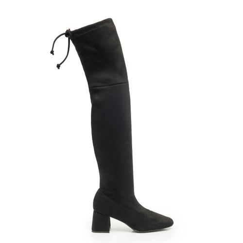 Bota Over The Knee Preta Suede Ajuste