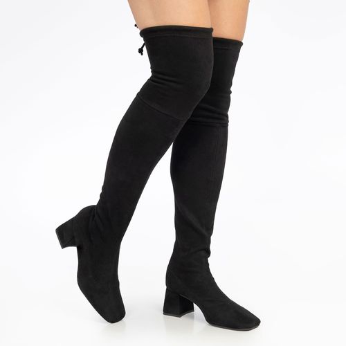 Bota Over The Knee Preta Suede Ajuste