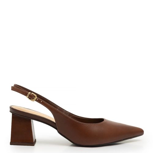 Scarpin Slingback Marrom Couro Salto Bloco