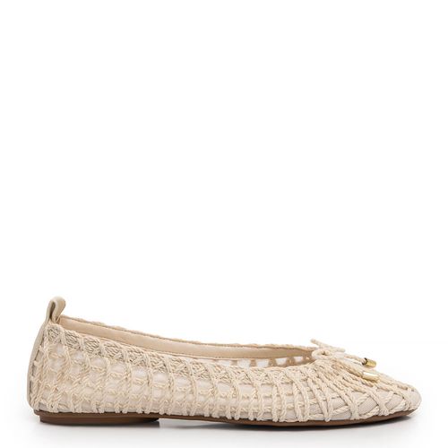 Sapatilha Off White Tela Tramado Laço