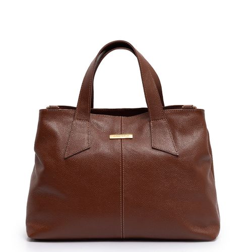 Bolsa Tote Marrom Couro Alça Geométrica