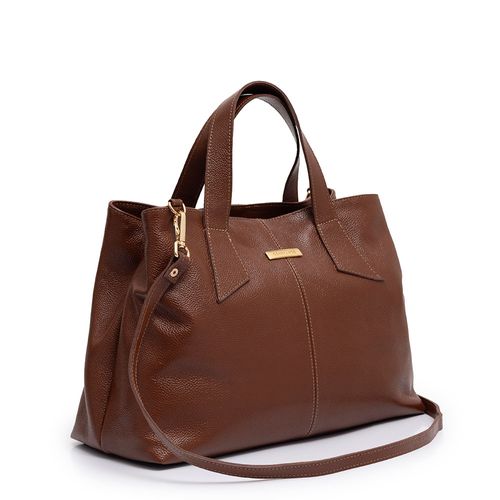Bolsa Tote Marrom Couro Alça Geométrica