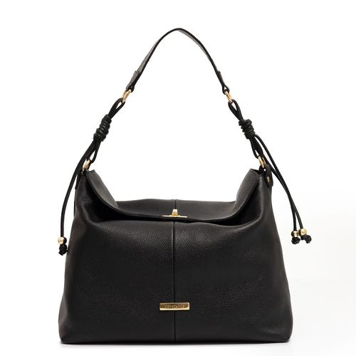 Bolsa Hobo Couro Penduricalho Preta
