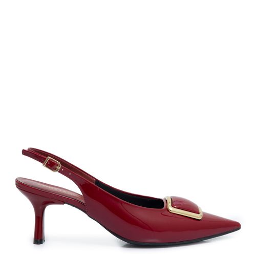Scarpin Slingback Vermelho Verniz Enfeite