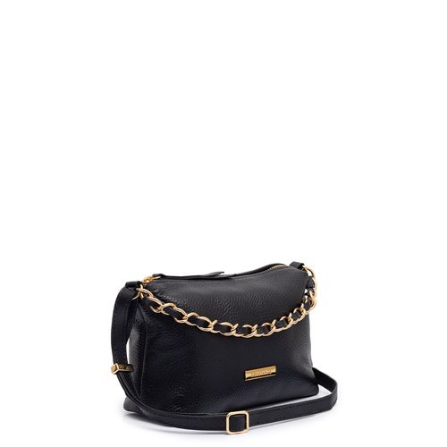 Bolsa Ombro Couro Preta Corrente