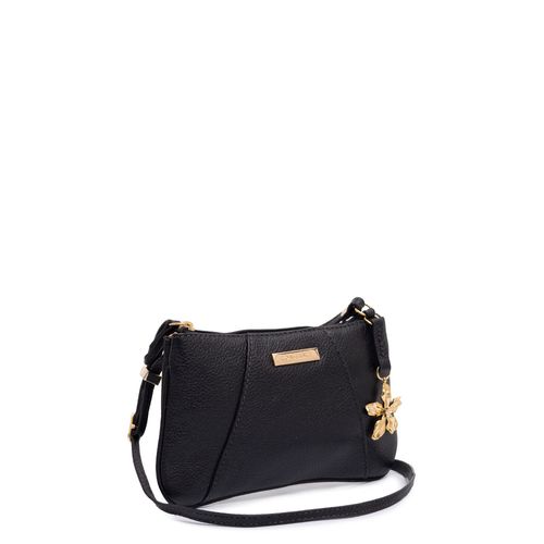 Bolsa Pequena Couro Flor Preta
