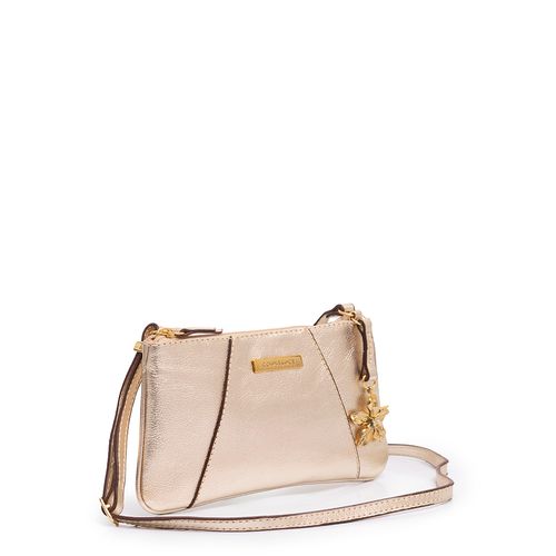 Bolsa Pequena Couro Flor Dourada