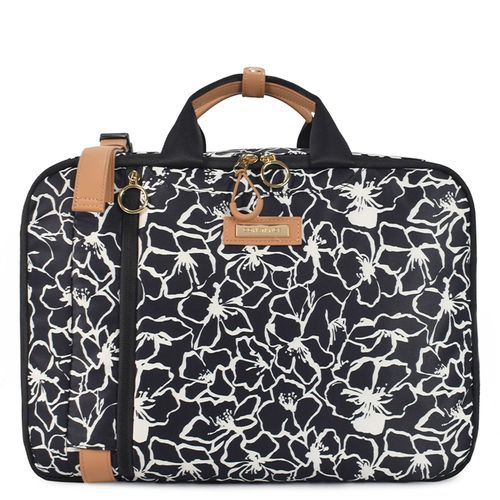 Mochila Nylon Floral Preto com Branco