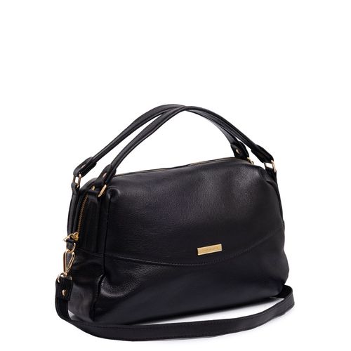 Bolsa Baú Alça Dupla Couro Preta
