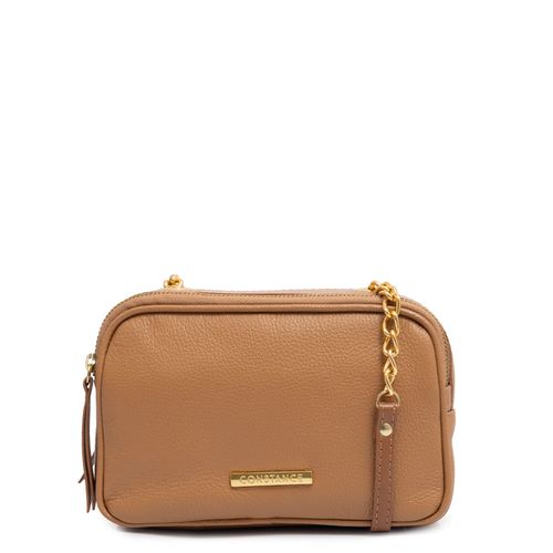 Bolsa Tiracolo Couro Zíper Duplo Caramelo
