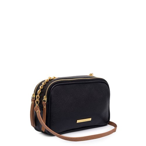 Bolsa Tiracolo Couro Zíper Duplo Preta