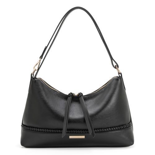 Bolsa Hobo Pesponto Bordado Preta