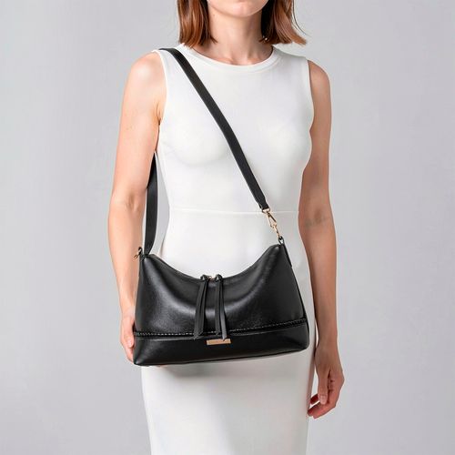 Bolsa Hobo Pesponto Bordado Preta