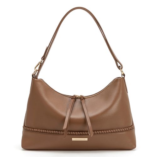 Bolsa Hobo Pesponto Bordado Caramelo