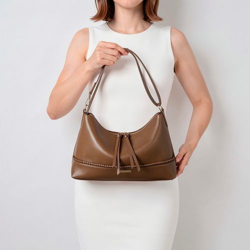 Bolsa Hobo Pesponto Bordado Caramelo