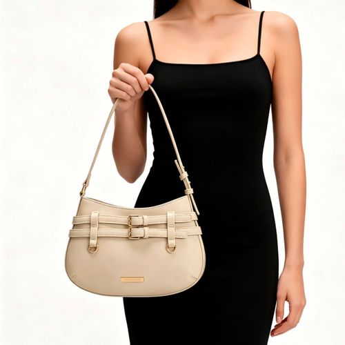 Bolsa Baguete Fivelas Bege