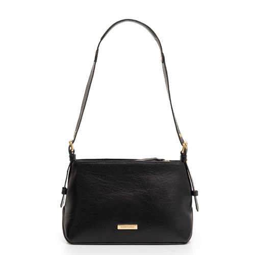 Bolsa Preta Ombro Couro Fivela