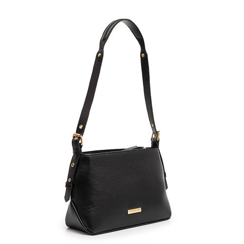 Bolsa Preta Ombro Couro Fivela