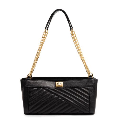 Bolsa Preta Ombro Couro Corrente