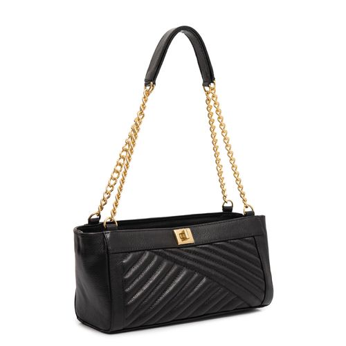 Bolsa Preta Ombro Couro Corrente
