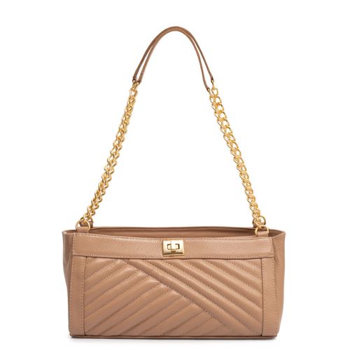 Bolsa Nude Ombro Couro Corrente